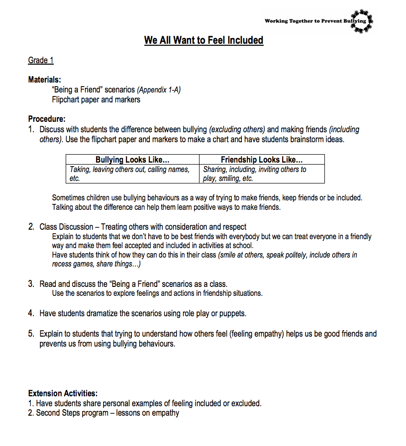 December: We All Want to Feel Included Lesson Plan December: We All Want to Feel Included Lesson Plan