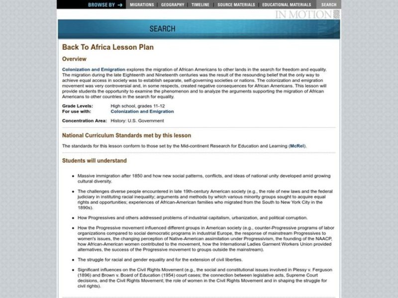 Back To Africa Lesson Plan Back To Africa Lesson Plan
