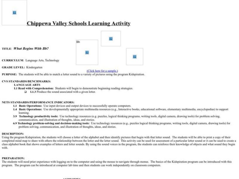 What Begins With Bb? Lesson Plan What Begins With Bb? Lesson Plan