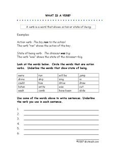 What is a Verb? Worksheet What is a Verb? Worksheet