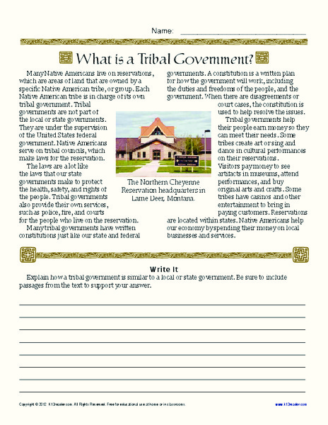 What is a Tribal Government? Worksheet What is a Tribal Government? Worksheet