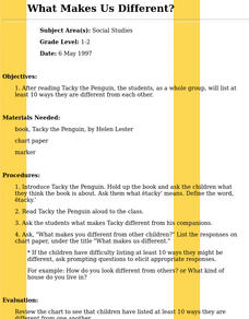 What Makes Us Different? Lesson Plan What Makes Us Different? Lesson Plan