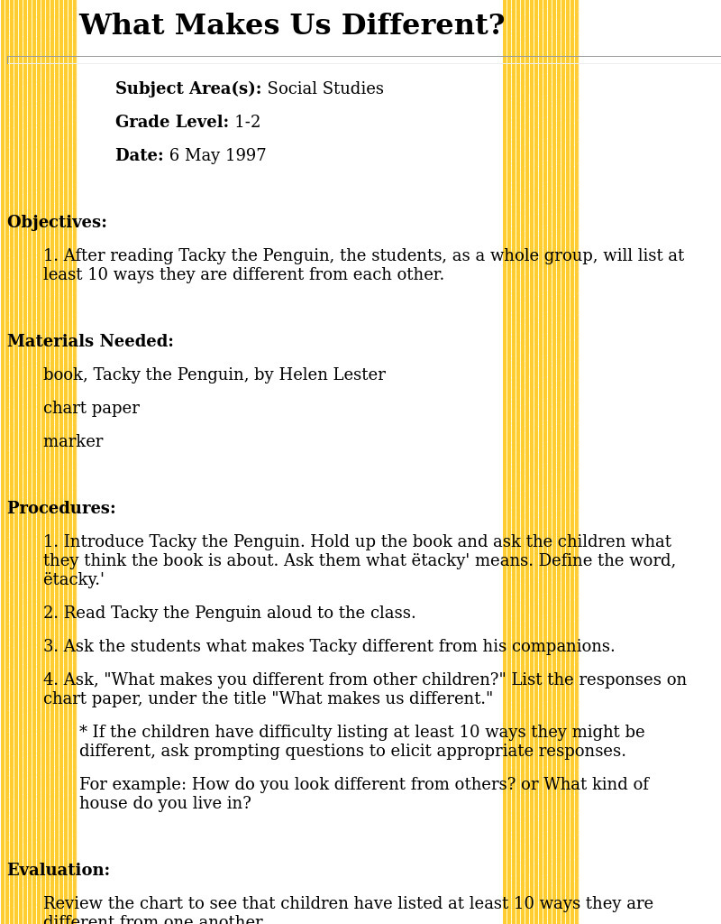 What Makes Us Different? Lesson Plan What Makes Us Different? Lesson Plan