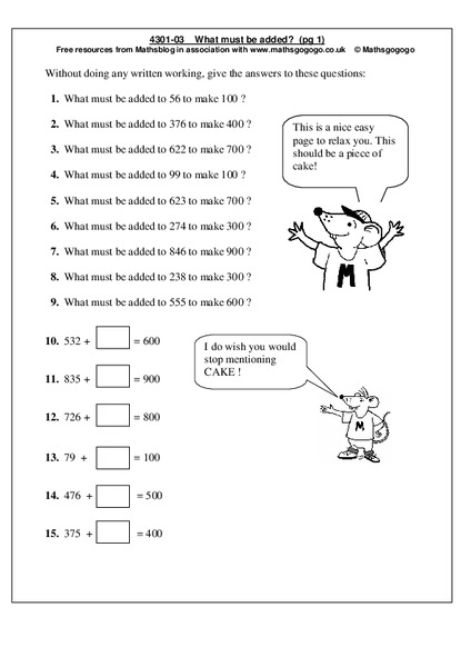 What Must be Added? Worksheet What Must be Added? Worksheet