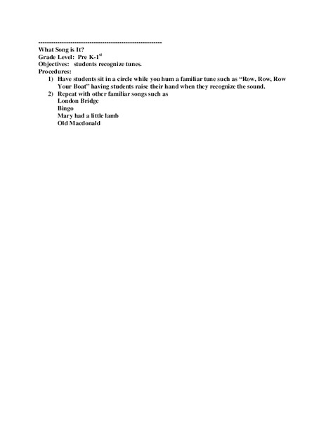 What Song Is It? Lesson Plan What Song Is It? Lesson Plan