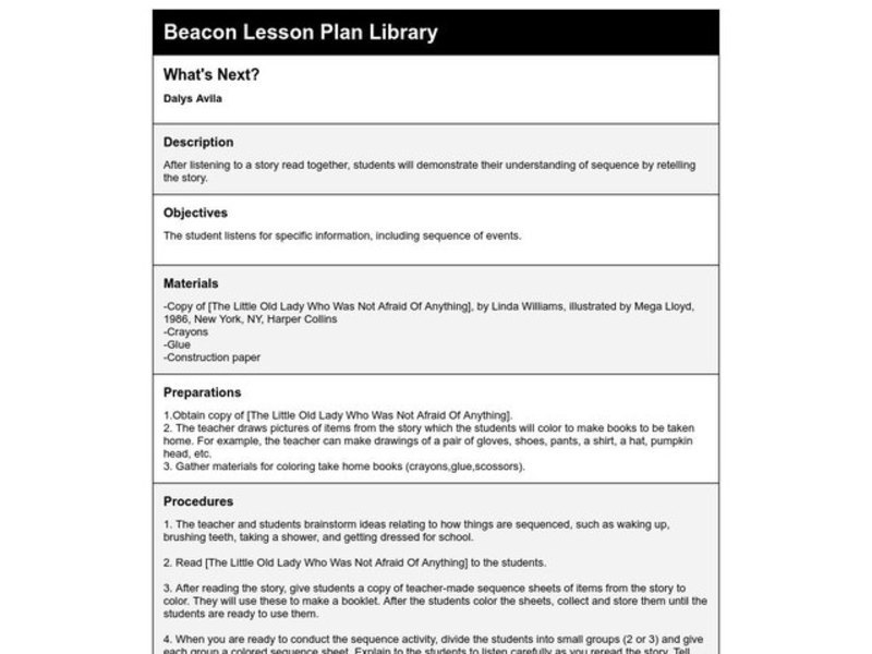 What's Next? Lesson Plan What's Next? Lesson Plan