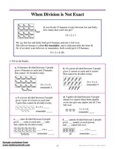 When Division is Not Exact Worksheet When Division is Not Exact Worksheet