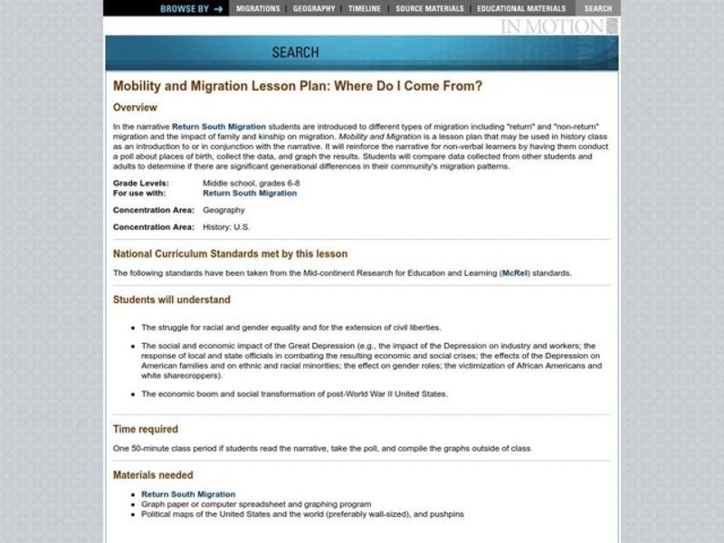 WHERE DO I COME FROM? Lesson Plan WHERE DO I COME FROM? Lesson Plan