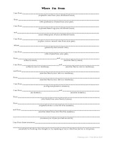 Where I'm From Worksheet Where I'm From Worksheet