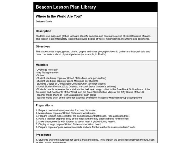 Where In the World Are You? Lesson Plan Where In the World Are You? Lesson Plan