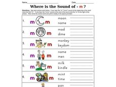 Where is the Sound of - m ? Worksheet Where is the Sound of - m ? Worksheet