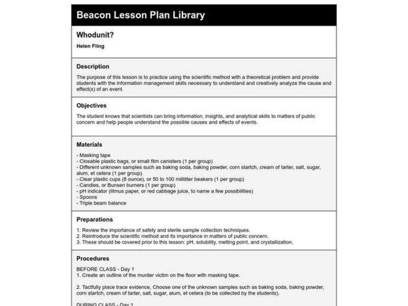 Whodunit? Lesson Plan Whodunit? Lesson Plan