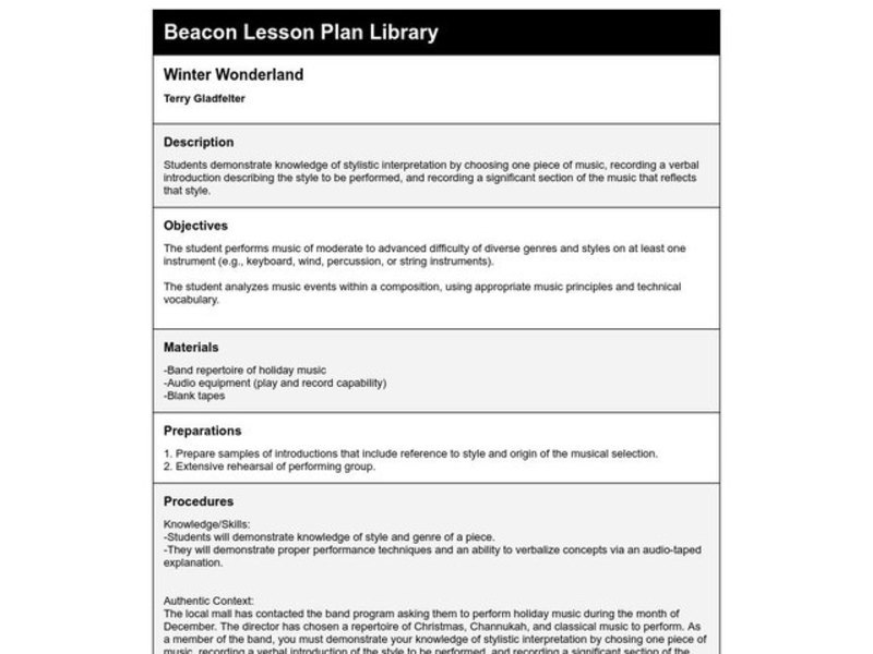 Winter Wonderland Lesson Plan Winter Wonderland Lesson Plan