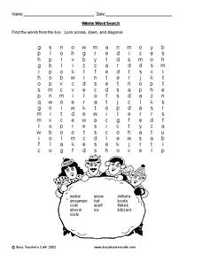 Winter Word Search Worksheet Winter Word Search Worksheet