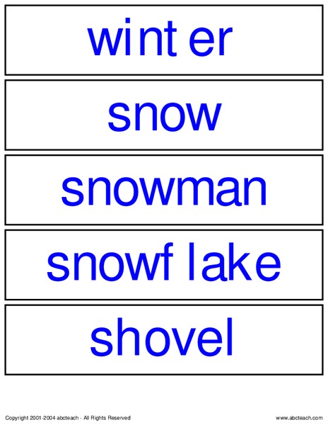 Winter Words Activity Winter Words Activity