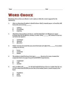 Word Choice Worksheet Word Choice Worksheet