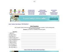 Word Equations Worksheet Word Equations Worksheet