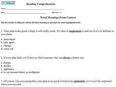 Word Meanings From Context Worksheet Word Meanings From Context Worksheet