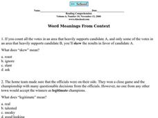 Word Meanings From Context Worksheet Word Meanings From Context Worksheet