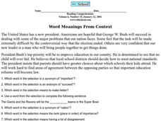 Word Meanings From Context Worksheet Word Meanings From Context Worksheet