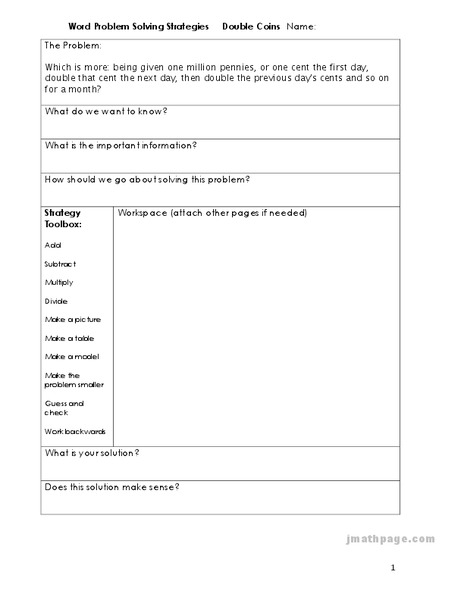 Word Problem Solving Strategies Worksheet Word Problem Solving Strategies Worksheet