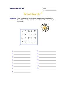Word Search #3 Worksheet Word Search #3 Worksheet