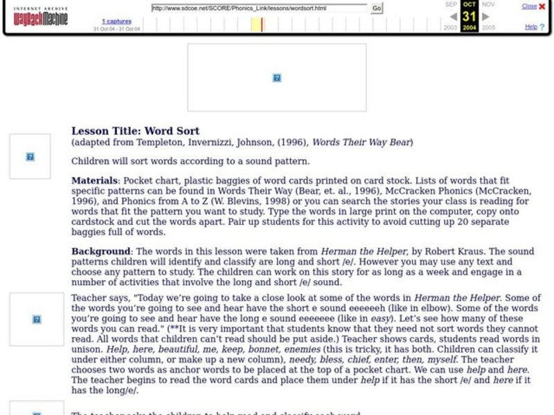 Word Sort Lesson Plan Word Sort Lesson Plan