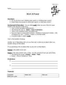 Work and Power Lesson Plan Work and Power Lesson Plan