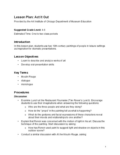 Act It Out Lesson Plan Act It Out Lesson Plan