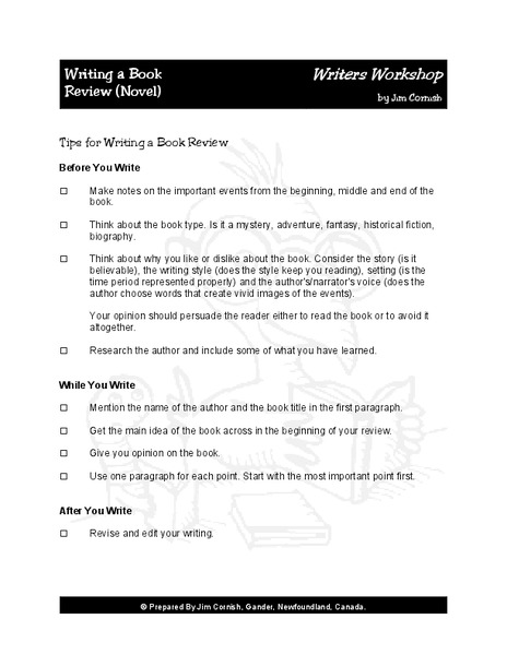 Writing a Book Review Worksheet Writing a Book Review Worksheet