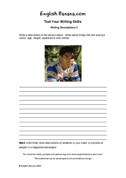 Writing Descriptions Worksheet Writing Descriptions Worksheet