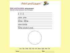 Writing Numbers: 1 Worksheet Writing Numbers: 1 Worksheet