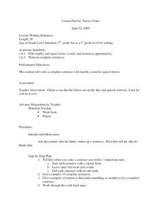 Writing Sentences Lesson Plan Writing Sentences Lesson Plan