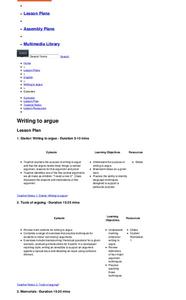 Writing to Argue Lesson Plan Writing to Argue Lesson Plan