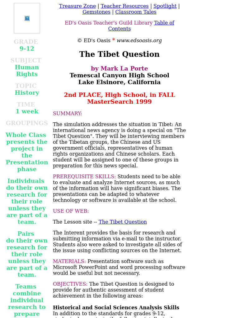 The Tibet Question Lesson Plan The Tibet Question Lesson Plan