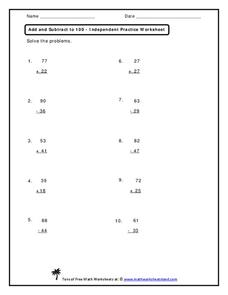 Add and Subtract to 100 Worksheet Add and Subtract to 100 Worksheet
