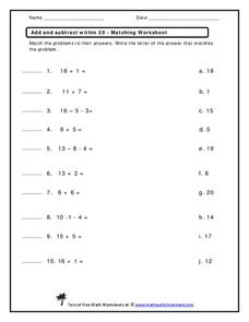 Add and Subtract within 20 Worksheet Add and Subtract within 20 Worksheet
