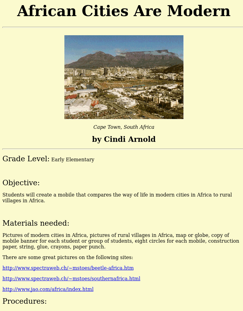 African Cities Are Modern Lesson Plan African Cities Are Modern Lesson Plan