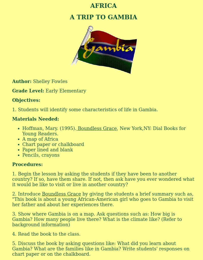 A TRIP TO GAMBIA Lesson Plan A TRIP TO GAMBIA Lesson Plan