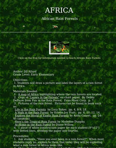 African Rain Forests Lesson Plan African Rain Forests Lesson Plan