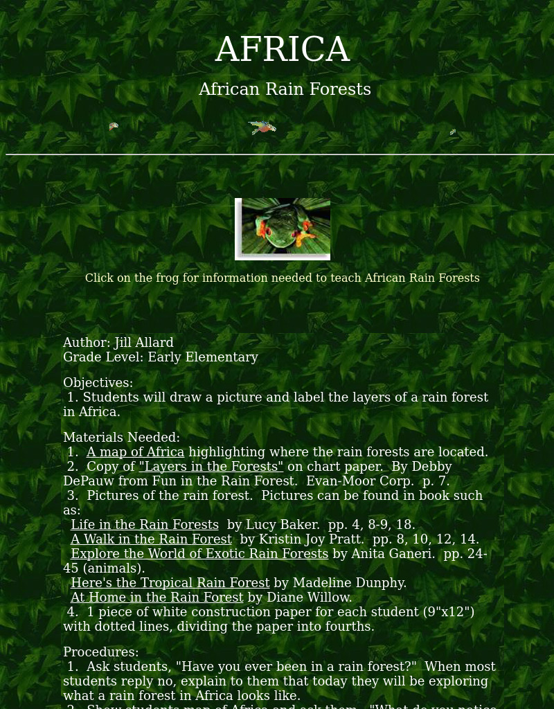African Rain Forests Lesson Plan African Rain Forests Lesson Plan