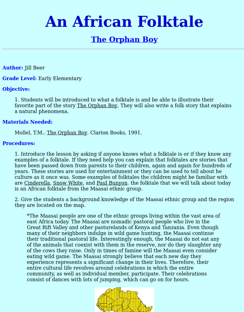 An African Folktale Lesson Plan An African Folktale Lesson Plan