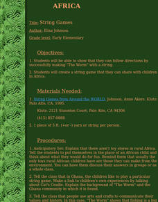 String Games Lesson Plan String Games Lesson Plan