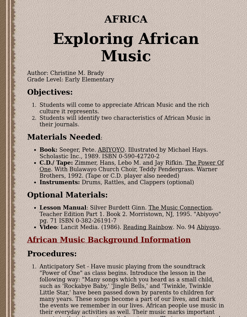 Exploring African Music Lesson Plan Exploring African Music Lesson Plan