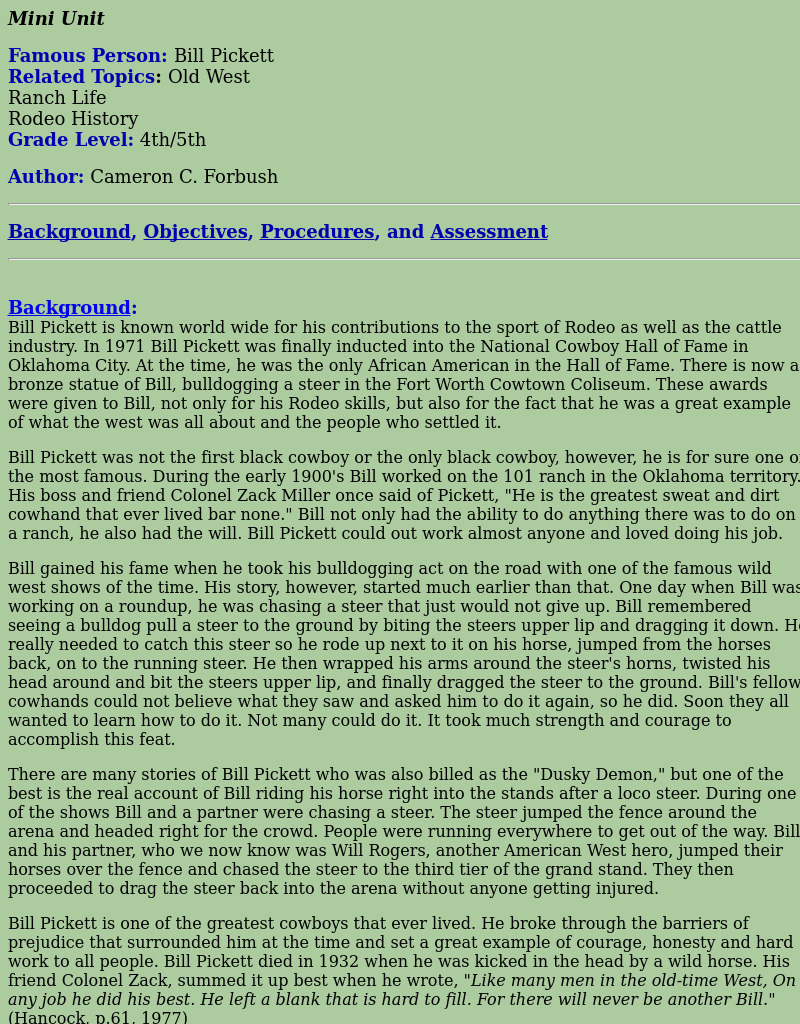 Bill Pickett Lesson Plan Bill Pickett Lesson Plan