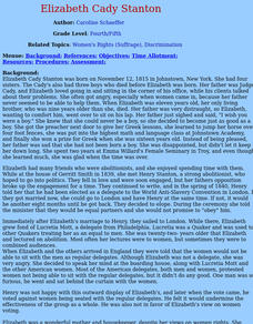 Elizabeth Cady Stanton Lesson Plan Elizabeth Cady Stanton Lesson Plan