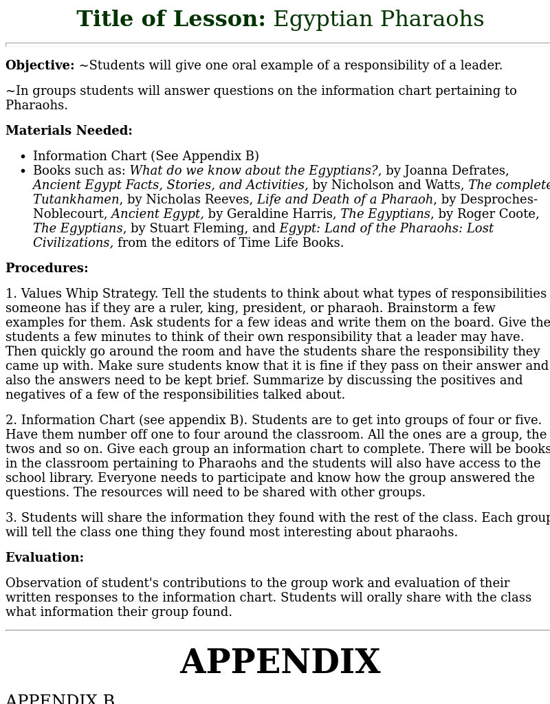 Egyptian Pharaohs Lesson Plan Egyptian Pharaohs Lesson Plan