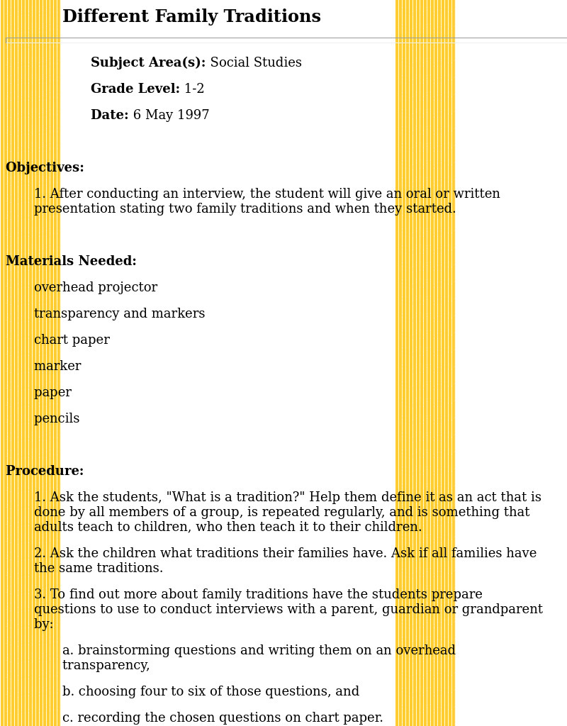 Different Family Traditions Lesson Plan Different Family Traditions Lesson Plan