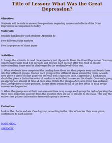 What Was the Great Depression? Lesson Plan What Was the Great Depression? Lesson Plan