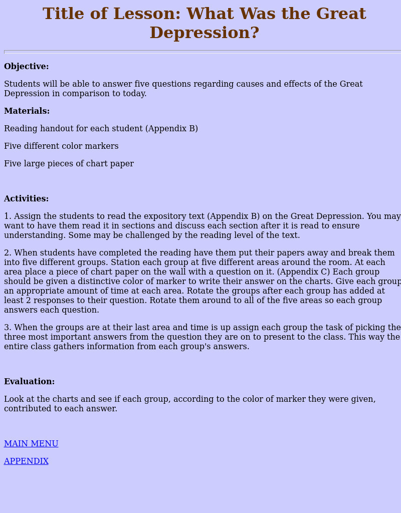 What Was the Great Depression? Lesson Plan What Was the Great Depression? Lesson Plan
